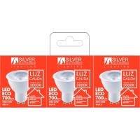 Bombilla Led Dicroica GU10, 8W, 3000K, luz cálida SILVER ELECTRONICS, pack 3 uds