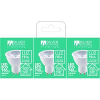 Bombilla Led Dicroica GU10, 8W, 6500K, luz fría SILVER ELECRONICS, pack 3 uds Bombilla Led Dicroica GU10, 8W, 6500K, luz fría SILVER ELECRONICS, pack 3 uds