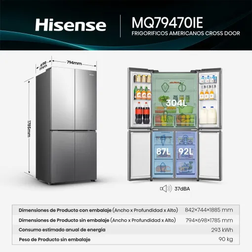 Frigorífico americano 4 puertas MQ79470IE HISENSE