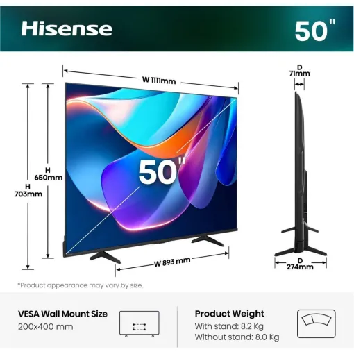 Televisor Led 50" UHD 4K 50A6S HISENSE
