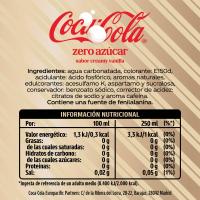 Refresco cola sabor vainilla COCA COLA ZERO, botella 1,25 litros