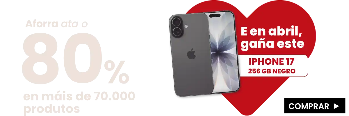 Aforra ata o 80% en máis de 70.000 produtos e, en abril, gaña un iPhone 17 de 256 GB negro