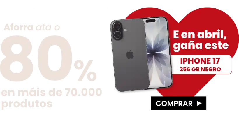 Aforra ata o 80% en máis de 70.000 produtos e, en abril, gaña un iPhone 17 de 256 GB negro