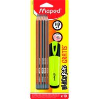 Set de 10 lápices nº 2 y un marcador fluorescente MAPED