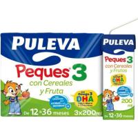 PULEVA PEQUES 3 hazkuntzako esnea zereal eta frutekin, sorta 3x200 ml