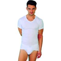 Camiseta interior de hombre blanca, manga corta, cuello de pico, 100% algodón, talla 48 VISTO BUENO, pack 2 uds