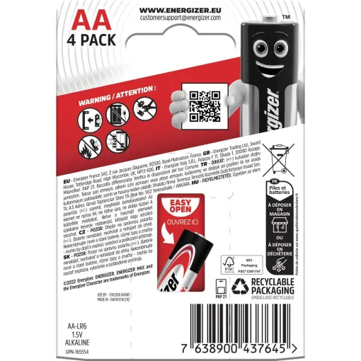 Pila alcalina max LR06 (AA) ENERGIZER, pack 4 uds