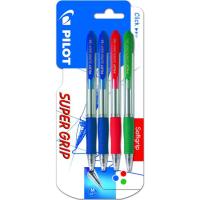 Bolígrafo retráctil: 2 azul, rojo,  verde, punta 1 mm Super Grip PILOT, Pack 4uds