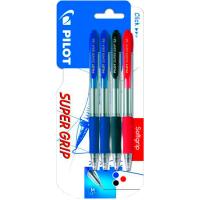 Bolígrafo retráctil, color: 2 azul, 1 negro, 1 rojo, punta 1.0mm Super Grip PILOT