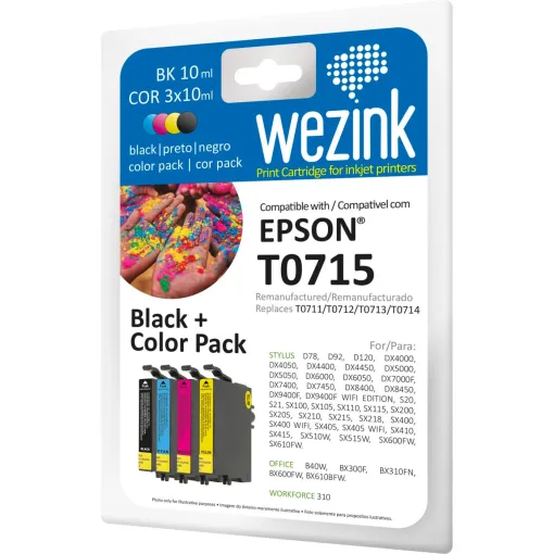 Cartucho tinta 4 colores compatible con Epson T0715 WEZINK, 4uds