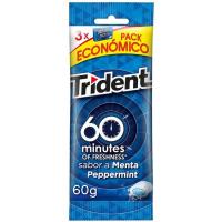 Chicle de menta sin azúcar TRIDENT 60 MINUTOS, pack 3x20 g