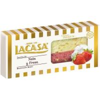 Turrón praline de nata-fresa LACASA, caja 250 g