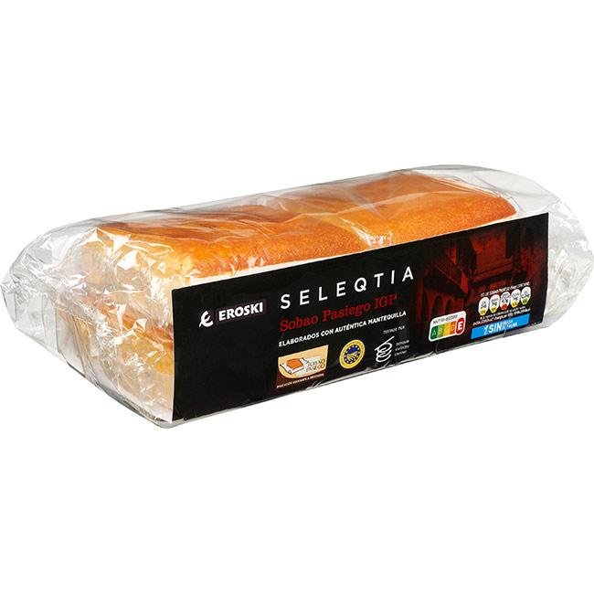 Sobao pasiego 100% mantequilla Eroski SELEQTIA, paquete 4 unid.