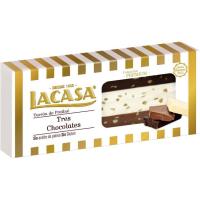 Turrón praliné 3 chocolates LACASA, caja 250 g