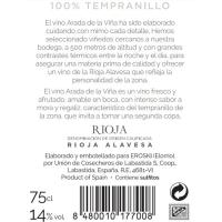 Vino Tinto Joven D.O. Rioja ARADA DE LA VIÑA, botella 75 cl
