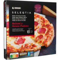 EROSKI SELEQTIA salami eta grana padano pizza, 1 ale, 380 g