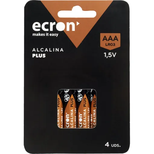 Pila alcalina LR03 (AAA) ECRON+, pack 4 uds