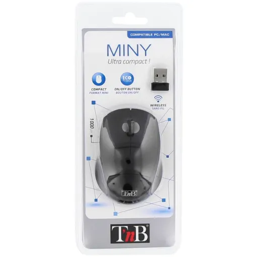 Ratón óptico inalámbrico negro, Miny TNB