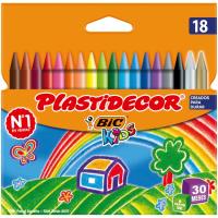 Lápices de cera de colores, lavables, 18 colores, Plastidecor BIC, caja 18 uds