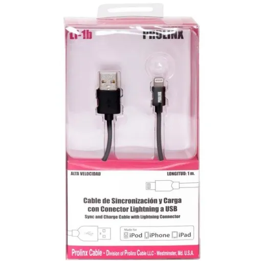 Cable sincronización y carga Lightning USB LT-1B PROLINX, 1 m