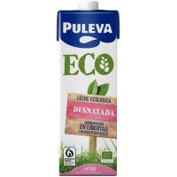 Leche ecológica desnatada PULEVA, brik 1 litro