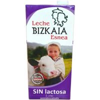 Leche semidesnatada sin lactosa BIZKAIA ESNEA, brik 1 litro