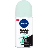 NIVEA B&W active emakumeentzako desodorante ikusezina, roll on 50 ml