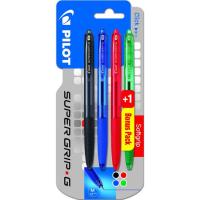 Bolígrafo retráctil: negro, azul, rojo + verde gratis Super Grip PILOT, Pack 4 uds