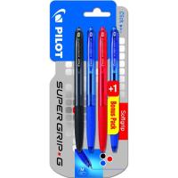 Bolígrafo retráctil: negro, azul, rojo + azul gratis Super Grip PILOT, Pack 4 uds