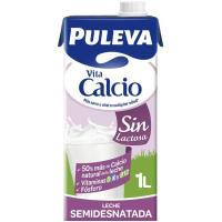 Leche calcio semidesnatada sin lactosa PULEVA, brik 1 litro