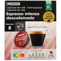 Café espresso intenso descafeinado CDG EROSKI, caja 16 monodosis