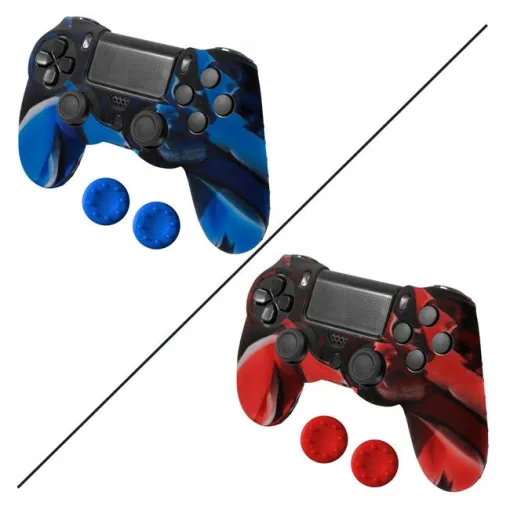 Funda silicona y 2 grips para mando PS4, rojo o azul ¿Cuál te llegará? BLACKFIRE