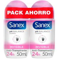 Desodorante dermo invisible en roll on SANEX, pack 2x50 ml