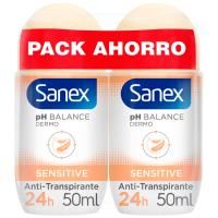 Desodorante dermo sensitive SANEX,  roll on, pack 2x50 ml