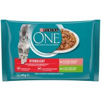 Alimento de salmón-pavo gato esteriliz. PURINA One, pack 4x85 g