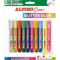 ALPINO Crea+ Glitter Glu purpurinadun kola-arkatza, 10 kolore, kutxa 8+2 ale