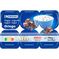 Yogur griego straciattella EROSKI, pack 6x125 g