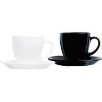 Set de café; taza 22cl con plato, opal blanco y negro Carine Noir BORMIOLI, 6 uds