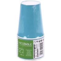 Vaso compostable de cartón azul, 200 ml ECOTABLE, pack 12 uds