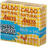 Caldo natural de pollo bajo en sal ANETO, pack 2x1 litro