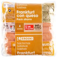 Salchichas Frankfurt con queso EROSKI, pack 4x160 g