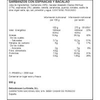 Garbanzos con espinacas-bacalao LA ERMITA, frasco 550 g