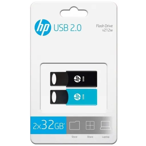 Pendrive negro/azul USB 2.0 de 32 GB V212W HP, Pack 2 uds