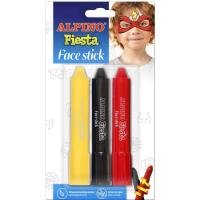 Barritas maquillaje: roja, negra y amarilla, Face stick Fiesta ALPINO, pack 3 uds