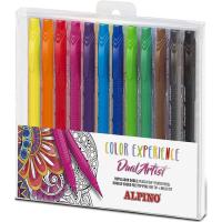 Rotuladores de colores doble punta: pincel y fina Color Experience ALPINO, 12 uds