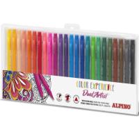 Rotuladores de colores doble punta: pincel y fina Color Experience ALPINO, 24 uds