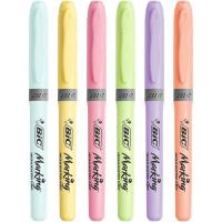 Marcador fluorescente delgado, colores pastel: 4+2 Hilglighter Grip BIC, Pack 6uds
