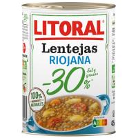 Lentejas Riojana -30% sal y grasa LITORAL, lata 425 g
