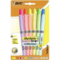 BIC Highlighters Grip markatzaile fluoreszentea, 11 kolore, sorta 12 ale