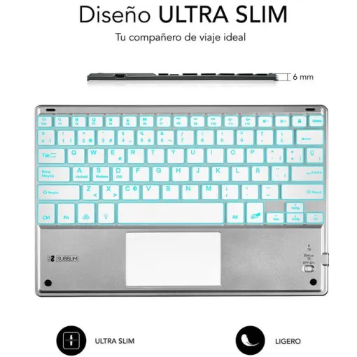 Teclado Retroiluminado Bluetooth Smart Para Tablet O Ipad  Blanco Plata